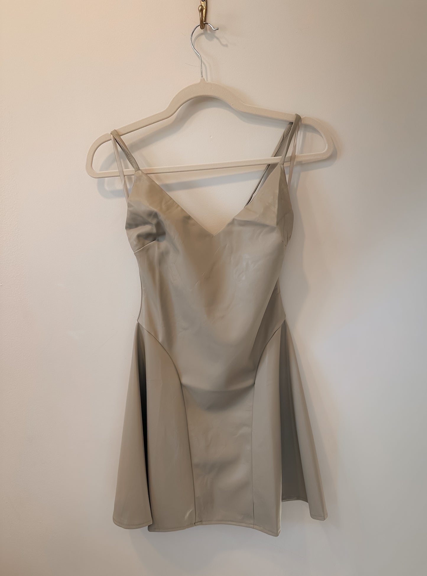 Soft Edge Faux Leather Dress (Stone)