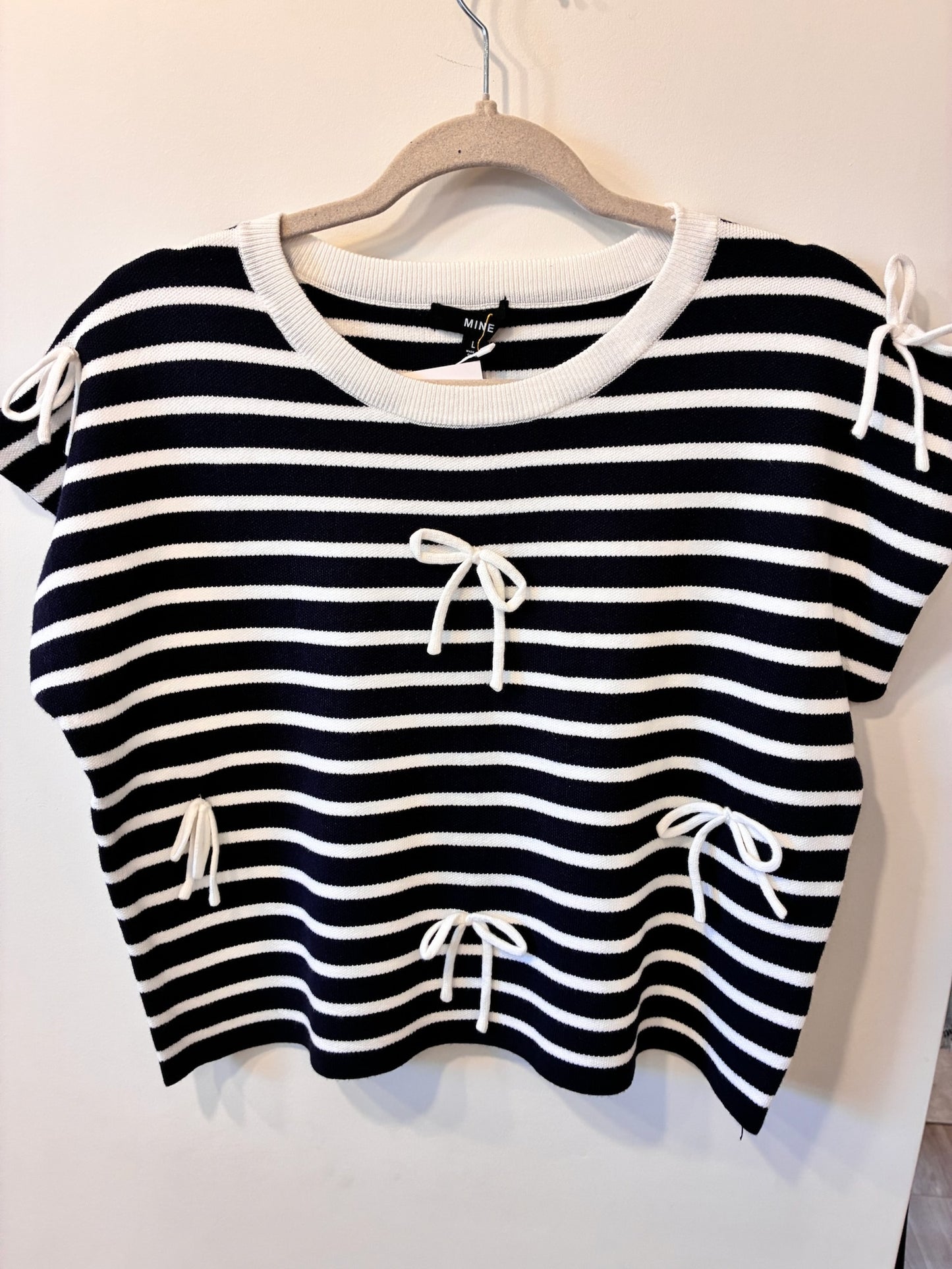 Ava Bow Knit Tee (Navy/White)