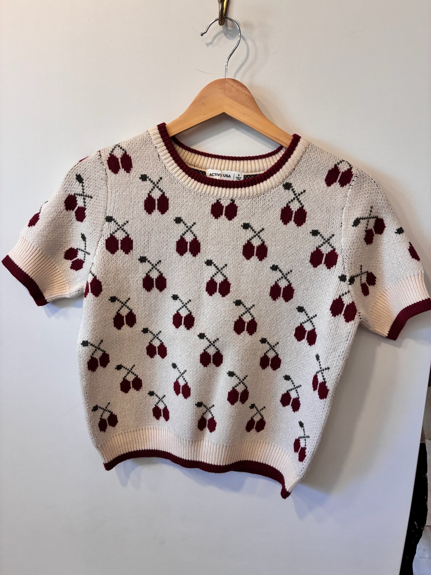 Cherry Knit Sweater Tee (Cream/Red)