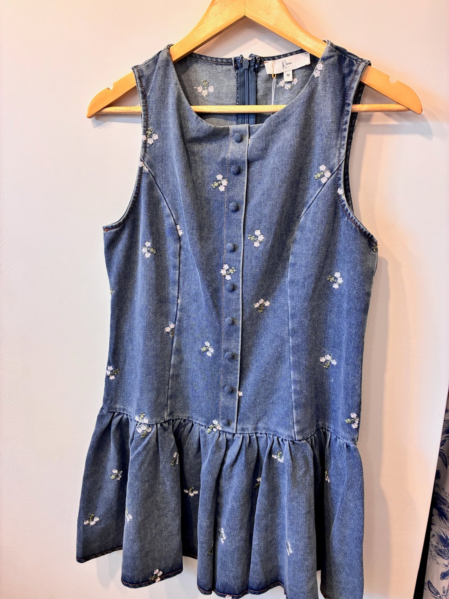 Blossom Denim Babydoll Romper (Medium Wash)