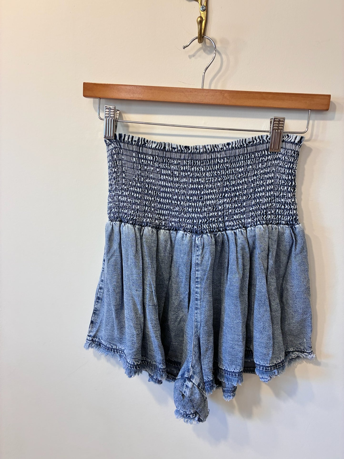 Chambray Smocked Ruffle Shorts