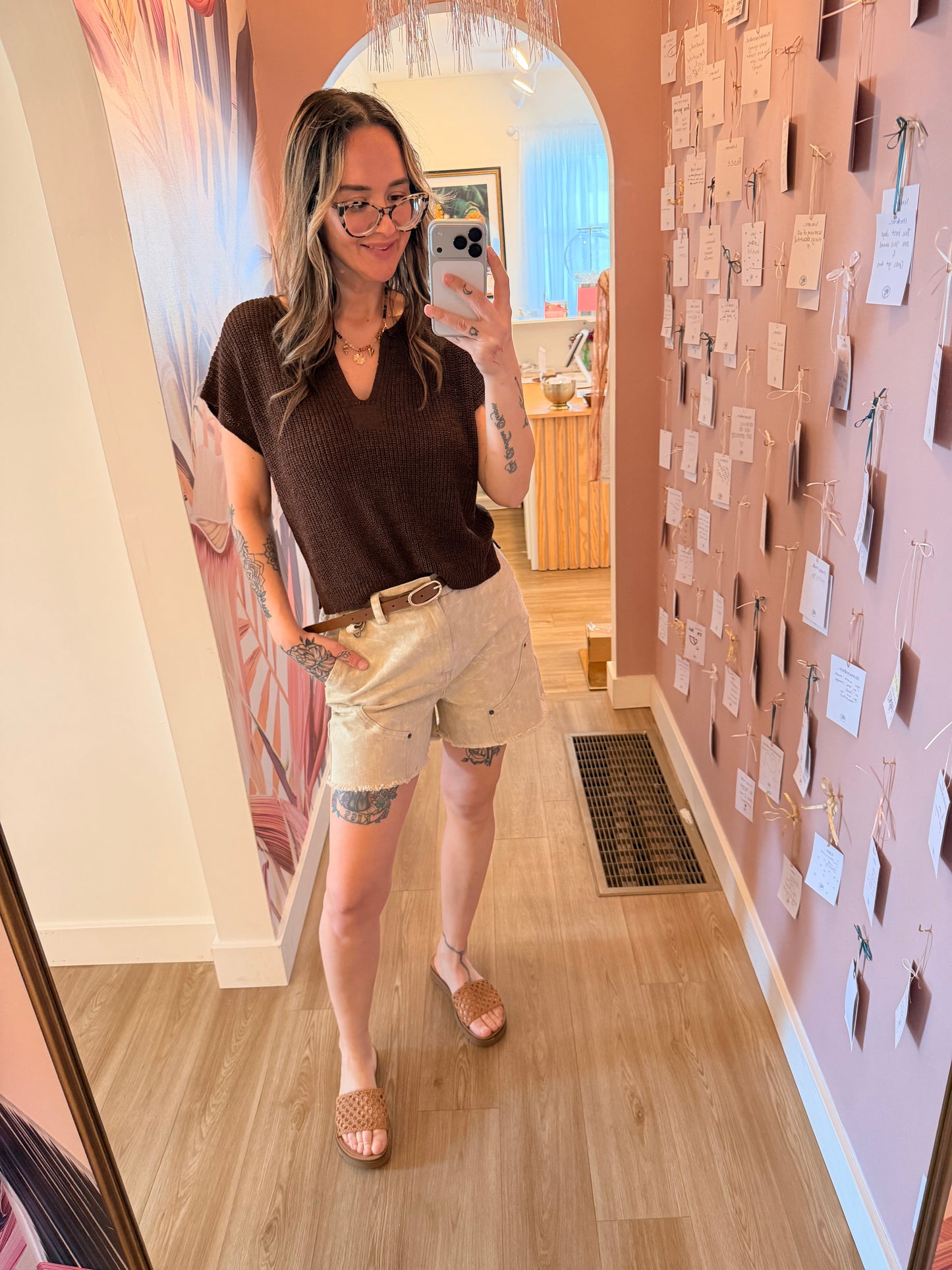 Brown Short Sleeve Knit Top