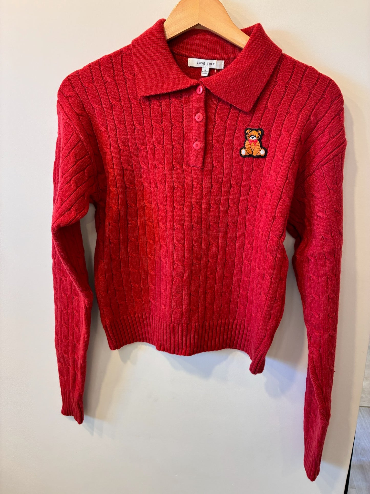 Cozy Cable Knit Polo Sweater (Red)