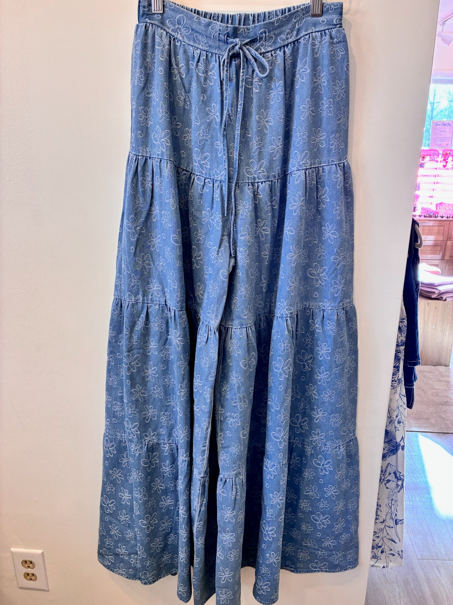 Daisy Denim Tiered Pants (Light Blue Chambray)