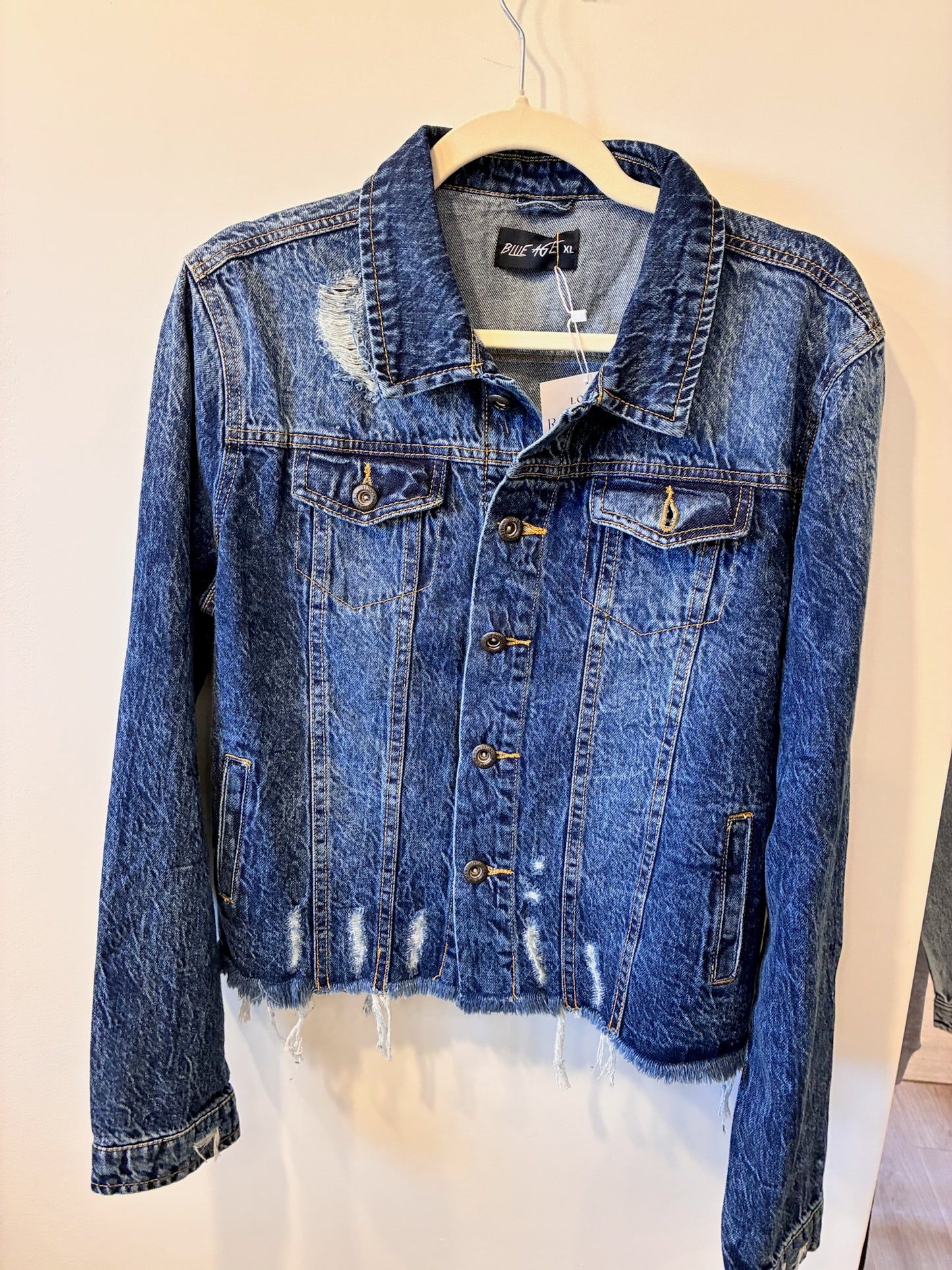 Cropped Raw-Hem Denim Jacket — Dark Wash