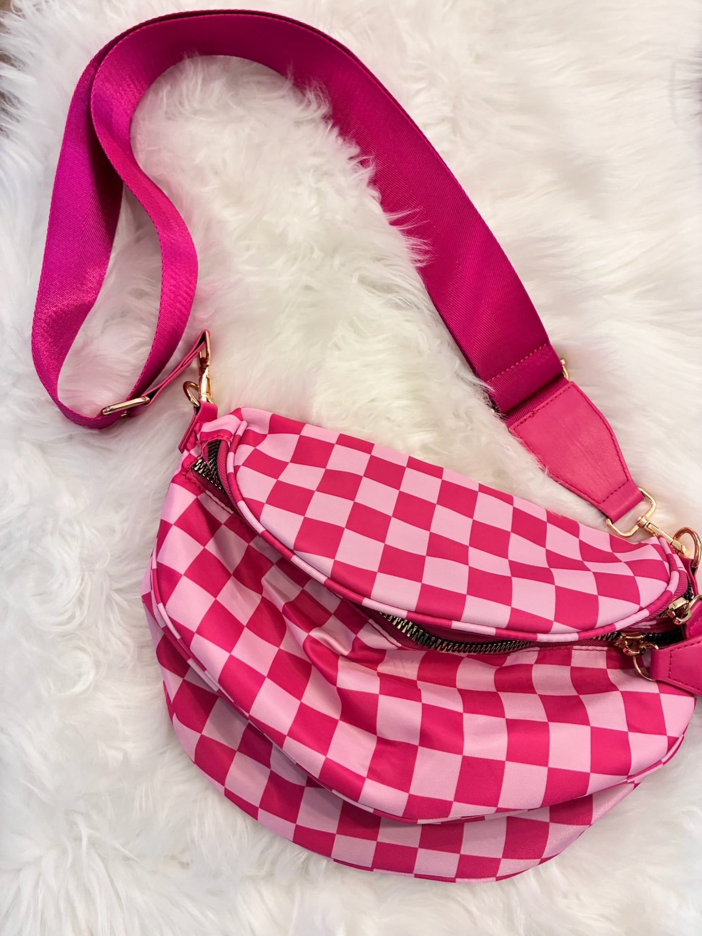 Pink Checker Crossbody Bag
