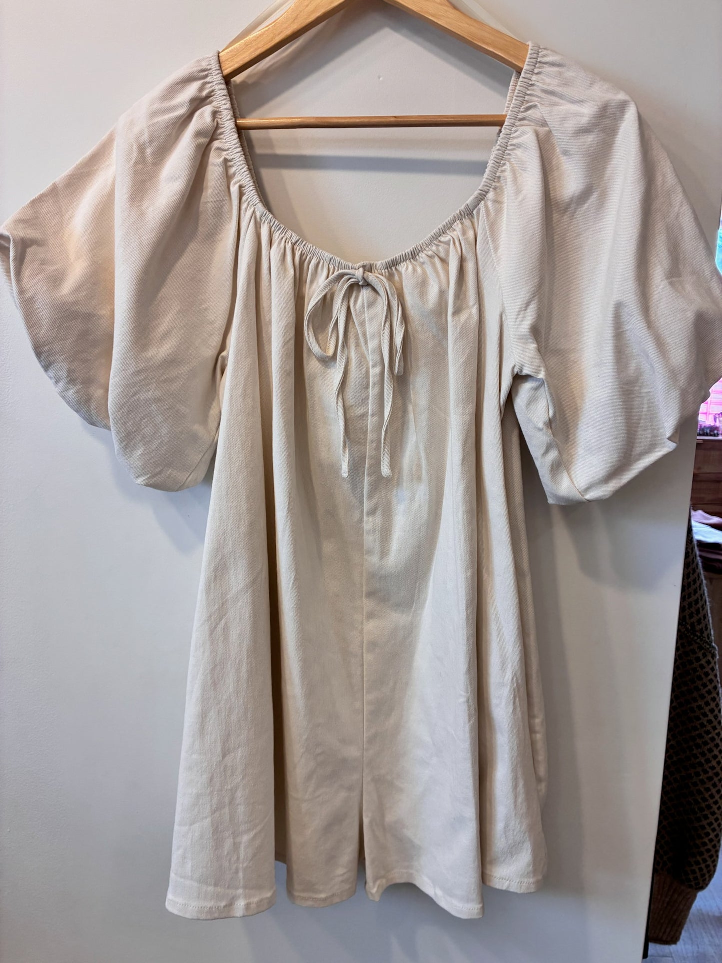 Soft Meadow Denim Peasant Romper (Cream Denim)