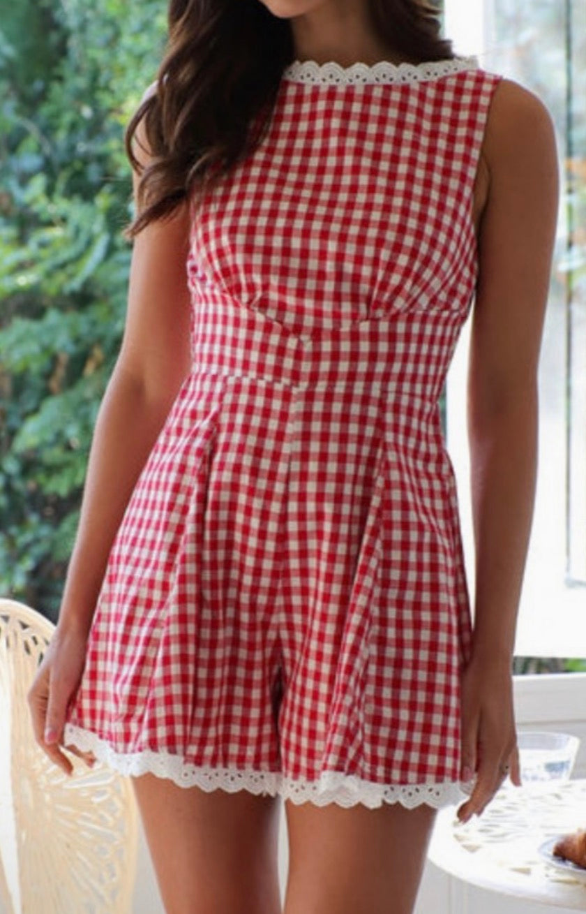 Sweetheart Picnic Romper – Red