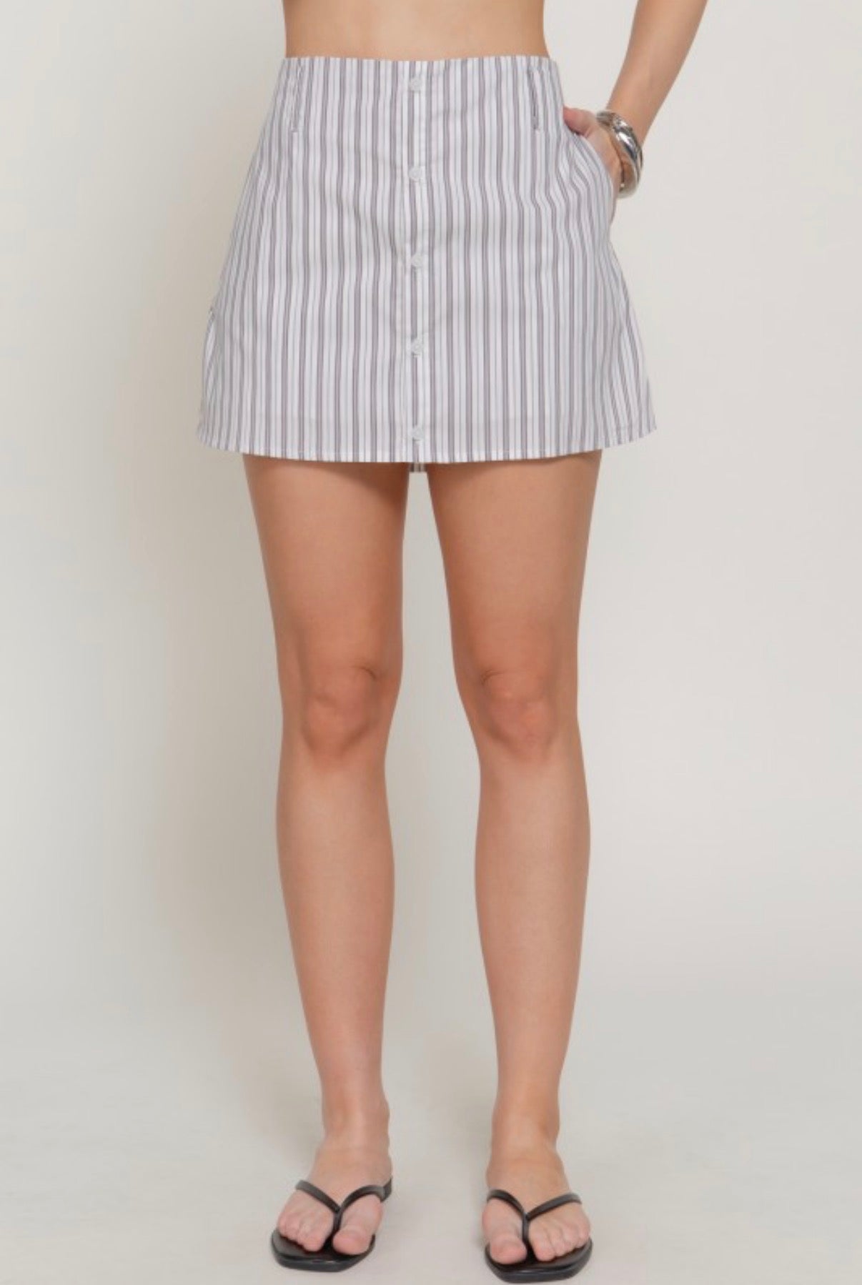Pinstripe Button Front Skort