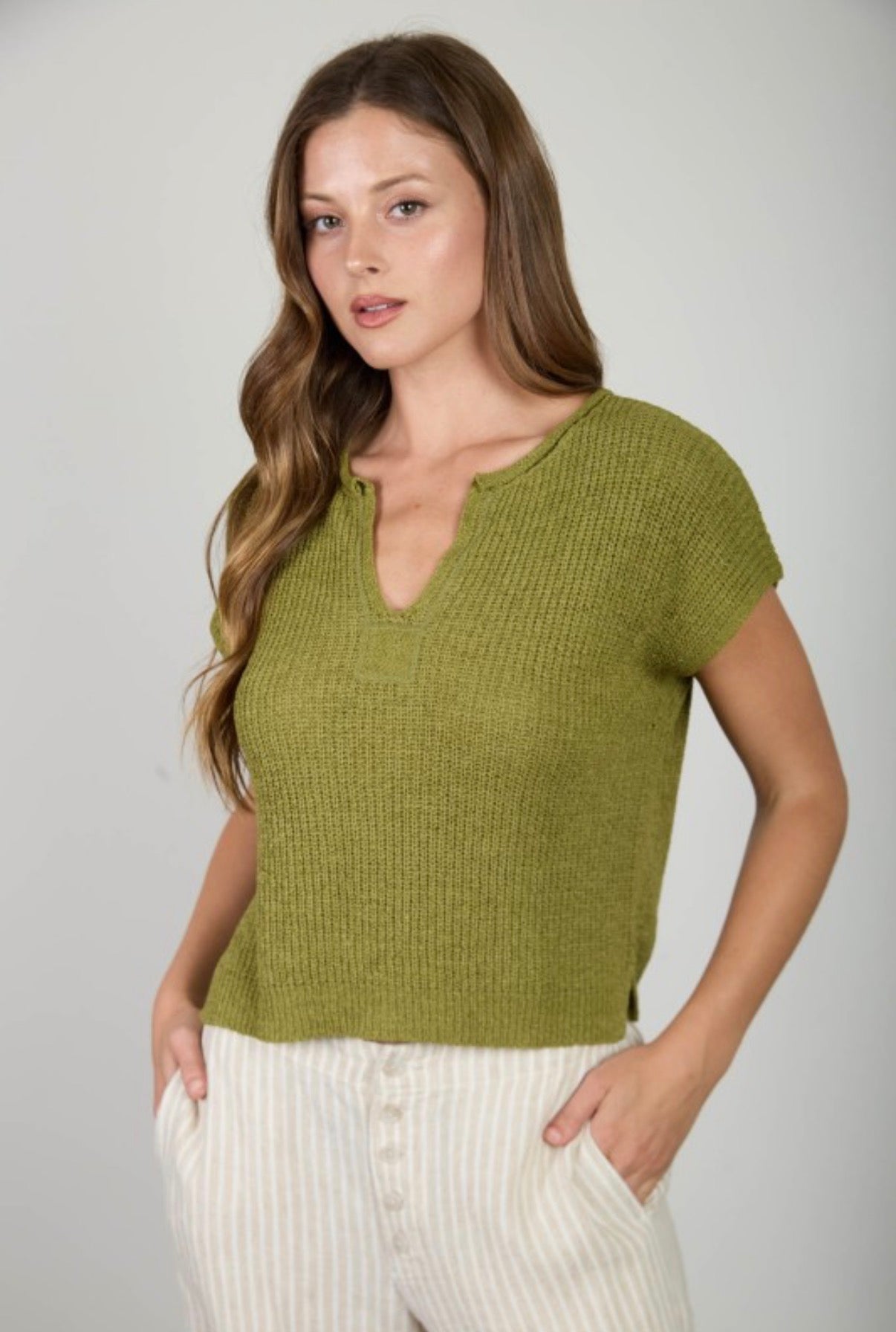 Olive Short Sleeve Knit Top