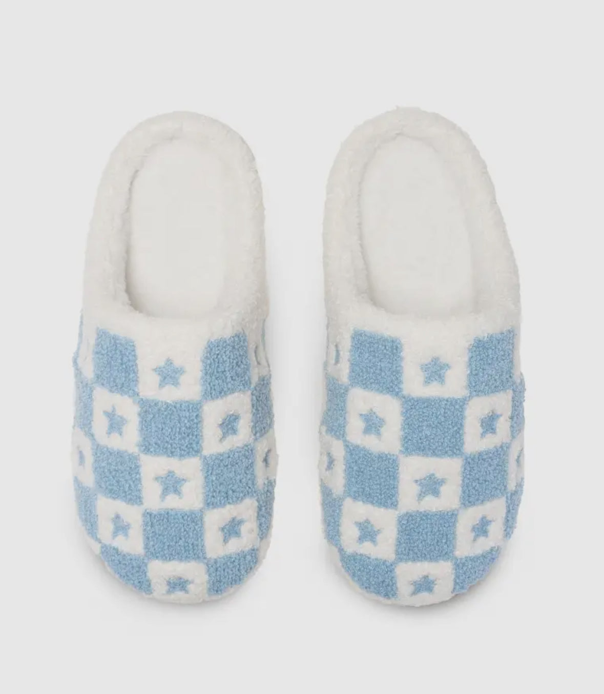 Cozy Starry Check Slippers – Blue & White