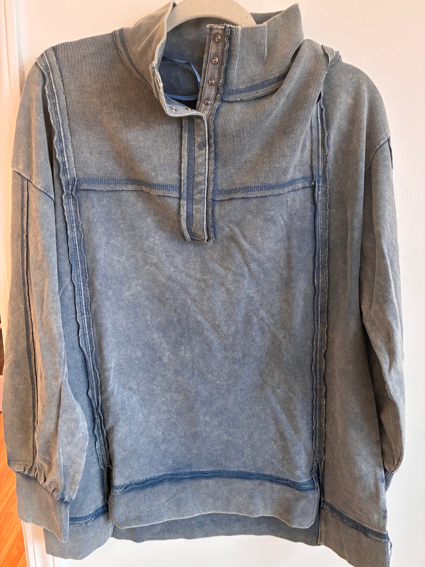 Washed Blue Snap Collar Pullover