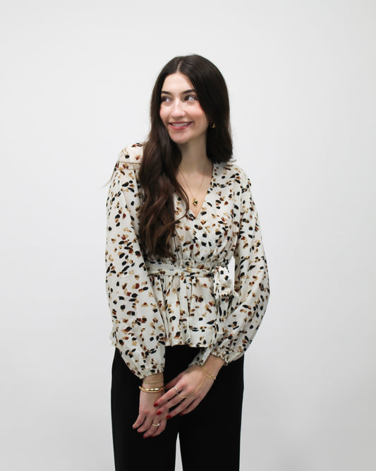 Autumn Whisper Wrap Blouse (Ivory Multi)