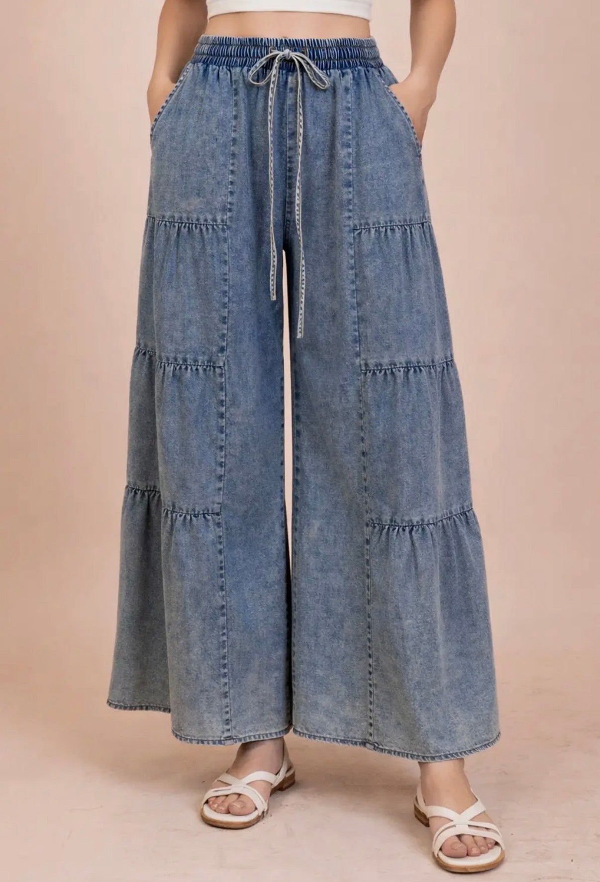 Denim Daydream Tierwd Wide Leg Pants