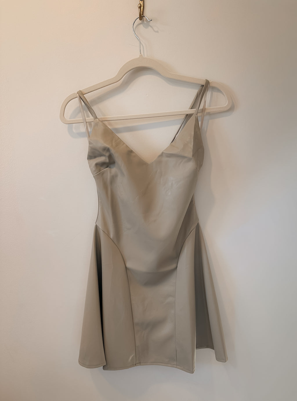 Soft Edge Faux Leather Dress (Stone)