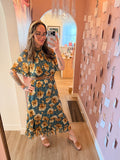 Golden Bloom Floral Tiered Midi Dress