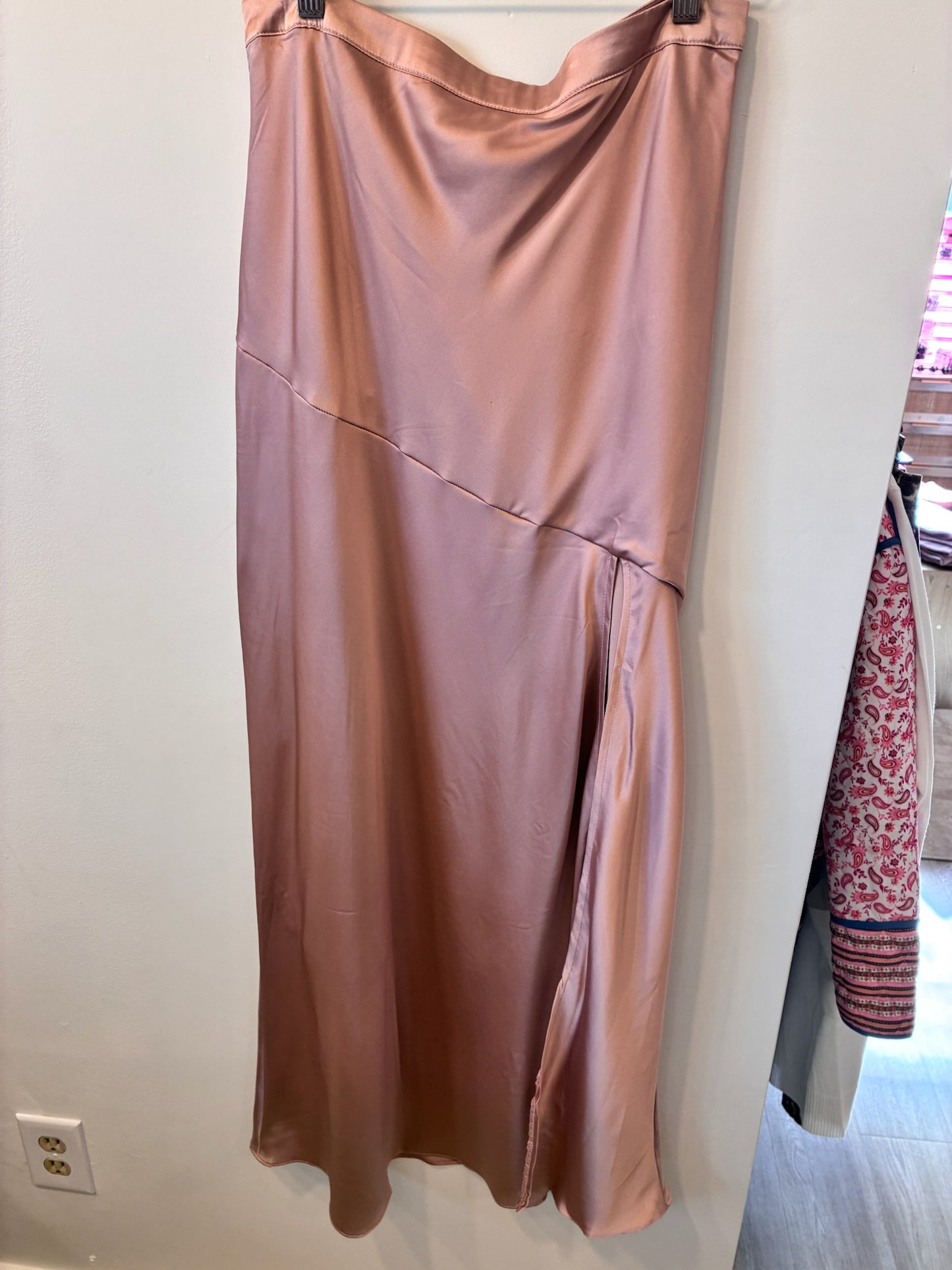 Rose Satin Asymmetrical Midi Skirt (Dusty Rose)