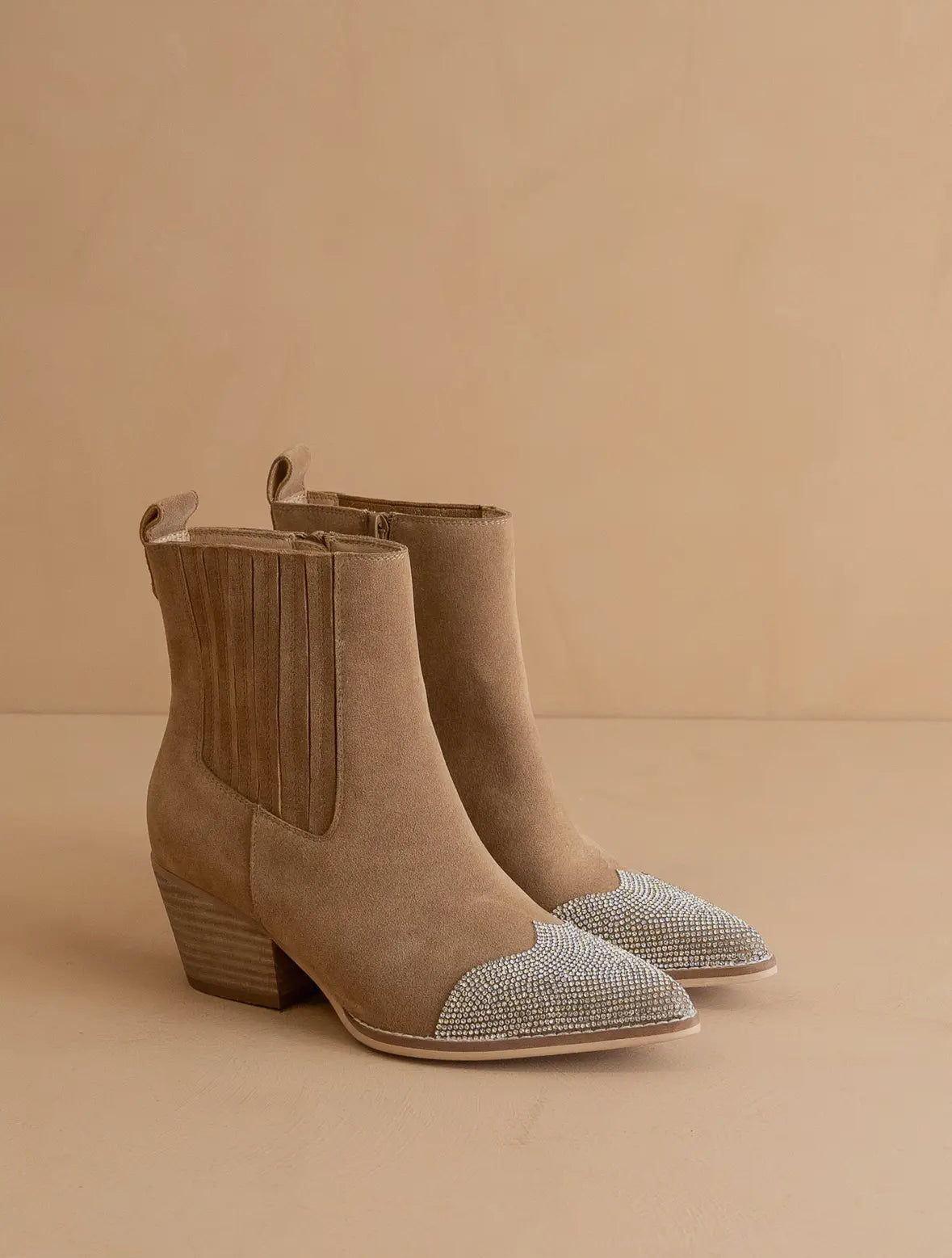 (Oasis Society) Zuri Khaki Rhinestone Western Bootie