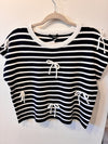 Ava Bow Knit Tee (Navy/White)