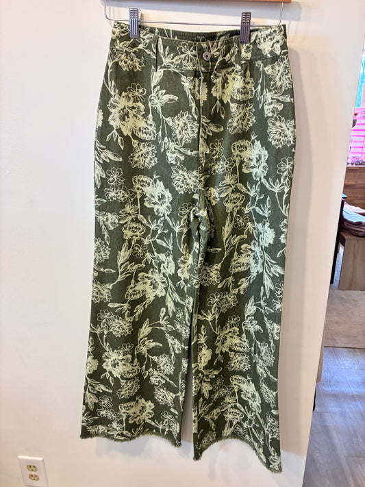 Olive Floral Wide-Leg Denim (Olive Floral)