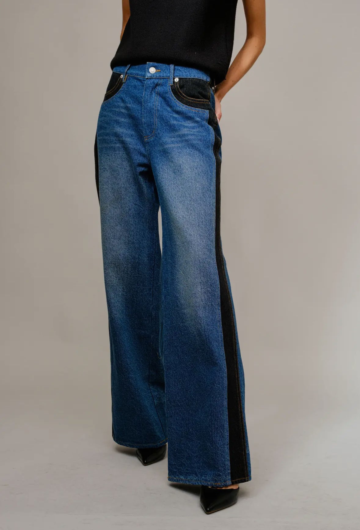 Midnight Lane Two-Tone Wide Leg Jeans