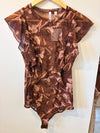 Plus Marble Mesh Flutter Bodysuit (Brown Marble)
