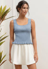 Ribbed Ruffle Hem Tank (Blue)