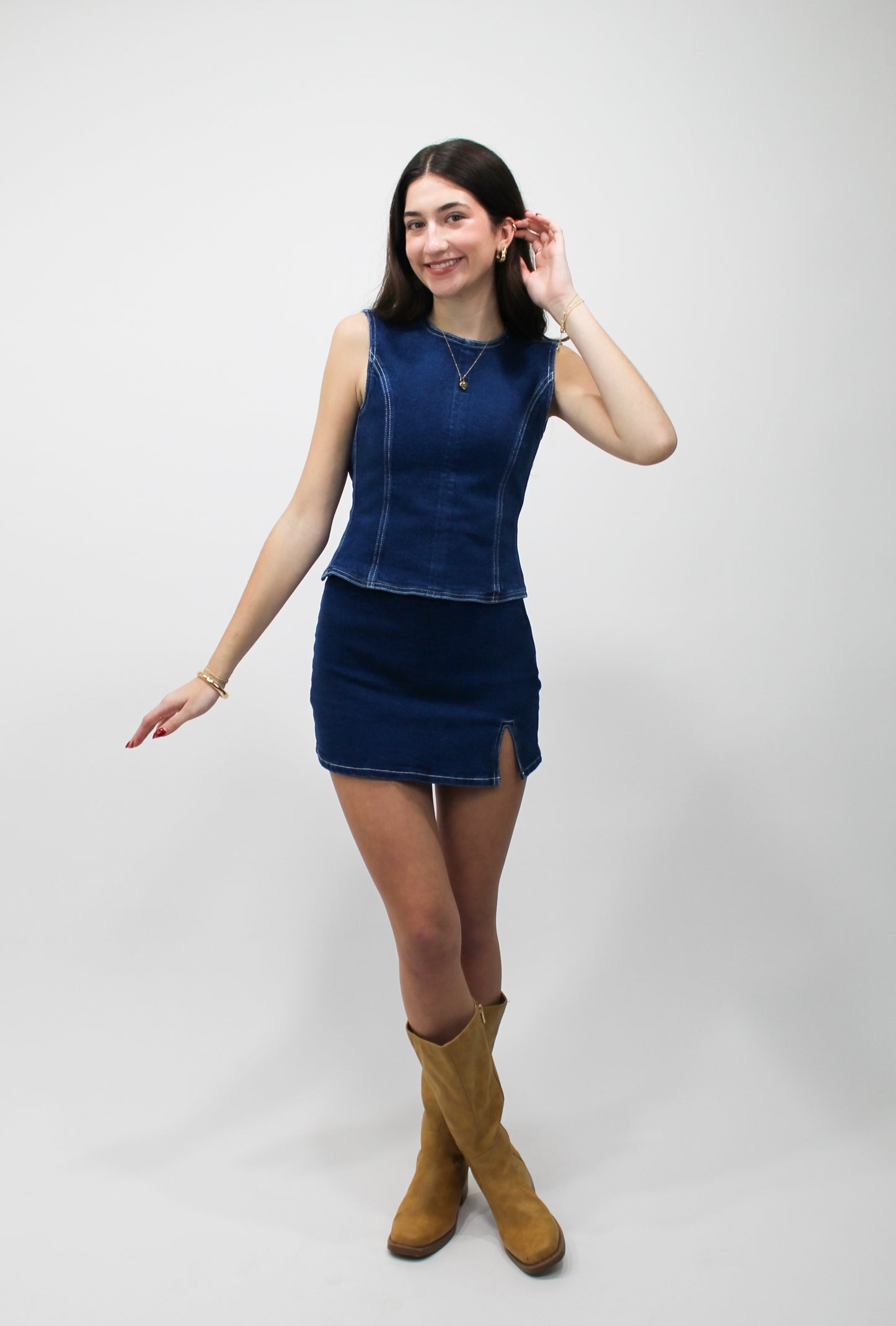 Dark Denim Halter Skort Set (Dark Denim)