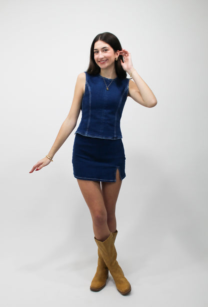 Dark Denim Halter Skort Set (Dark Denim)