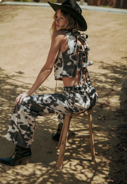 Cow Print Two-Piece Denim Set