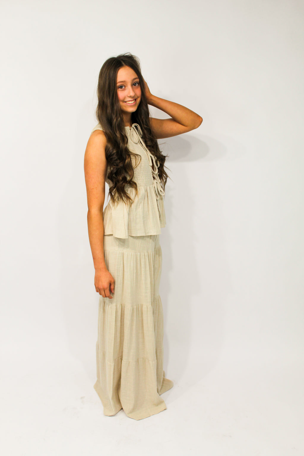 Linen Ties Peplum Set (Natural)