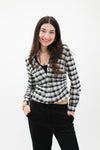 Classic Check Button-Up Blouse (Black/Ivory Plaid)