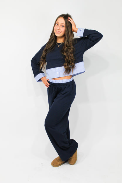 Coastal Comfort Two-Piece Set (Navy/Blue)