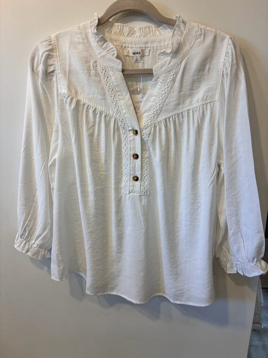 Lace Trim Peasant Blouse (White)