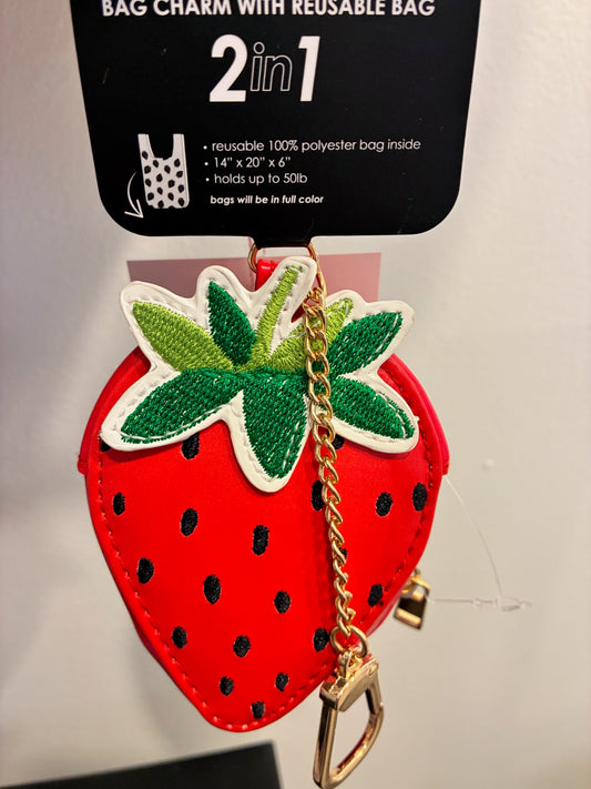Strawberry Bag Charm + Reusable Bag