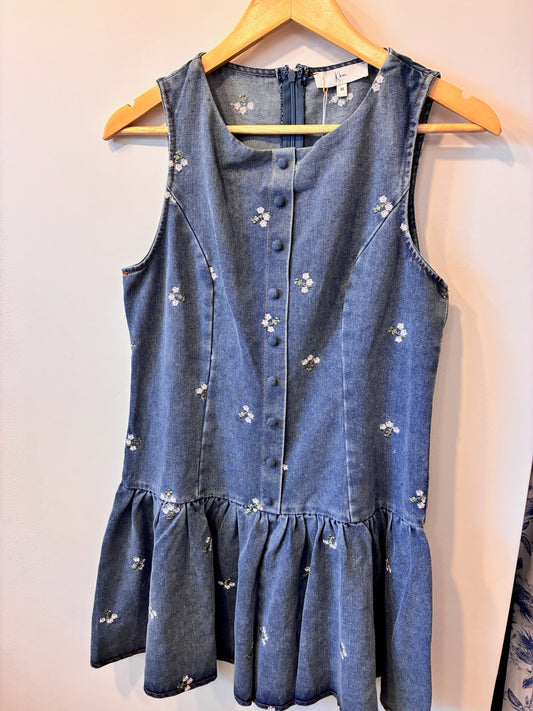 Blossom Denim Babydoll Romper (Medium Wash)
