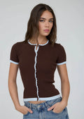 Brown and Baby Blue Trim Cardigan Top