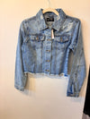 Cropped Raw-Hem Denim Jacket — Light Wash