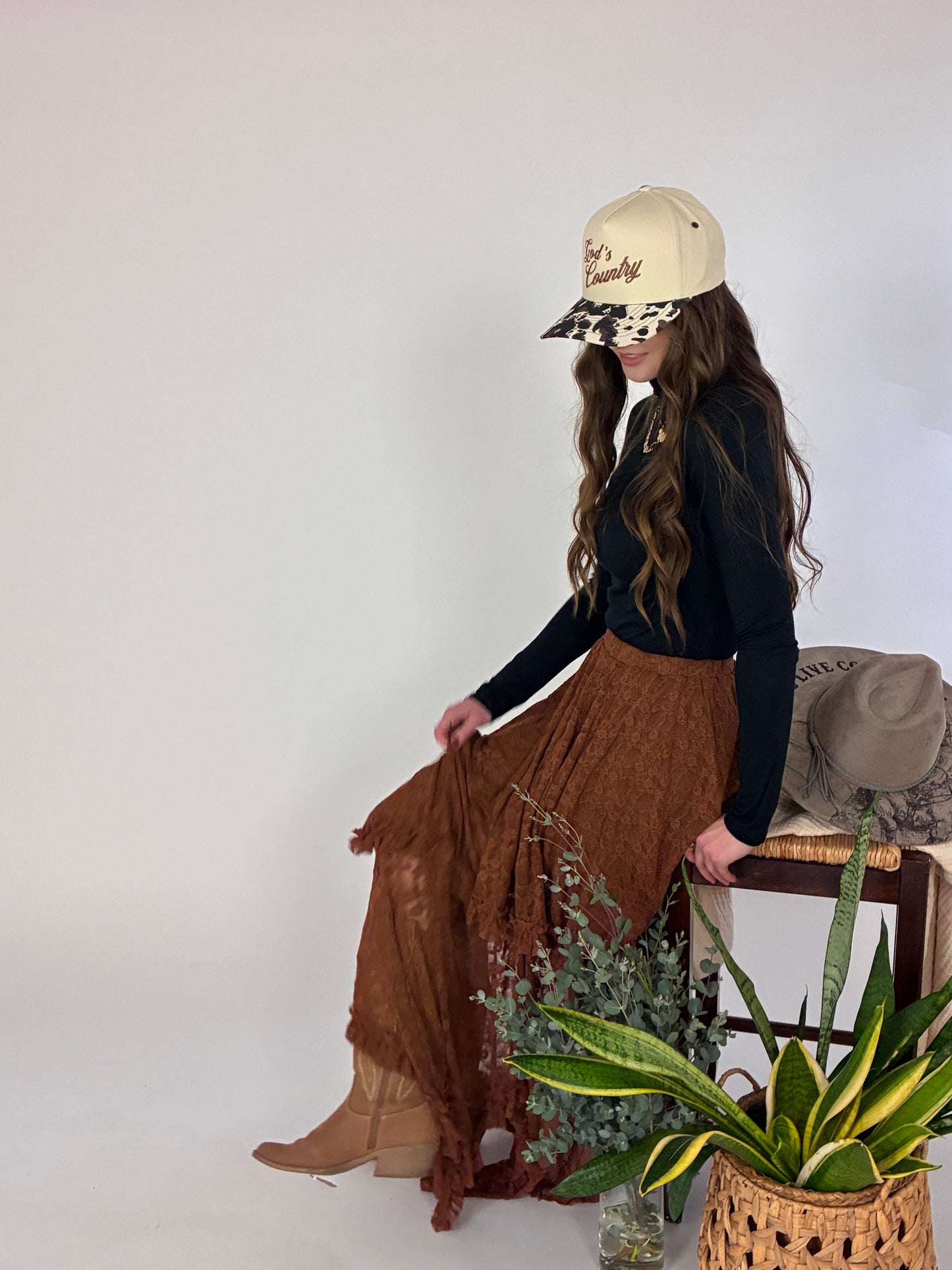 Terracotta Lace Cascade Skirt (Rust Lace)