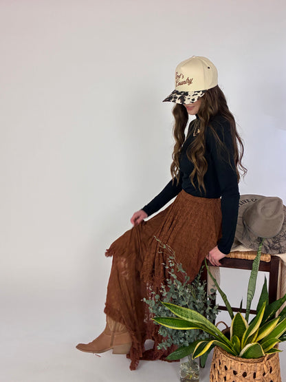 Terracotta Lace Cascade Skirt (Rust Lace)
