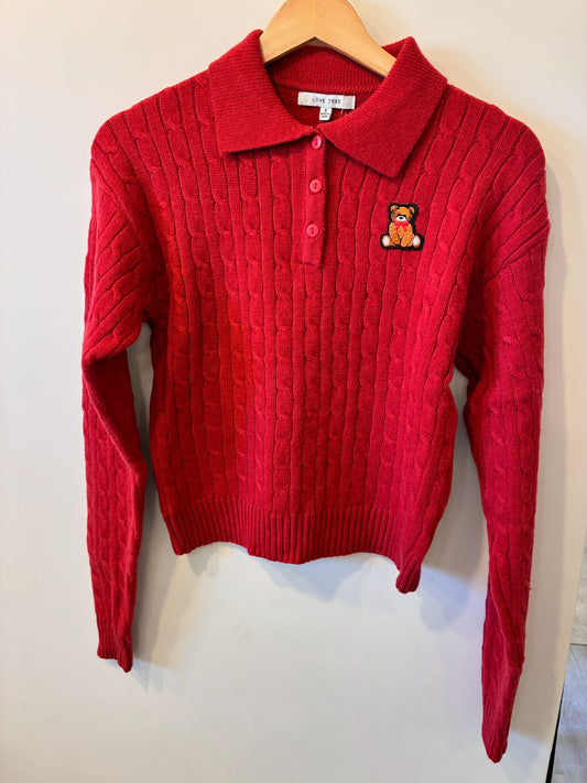 Cozy Cable Knit Polo Sweater (Red)
