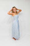 Coastal Stripe Smocked Maxi Dress (Blue/White)