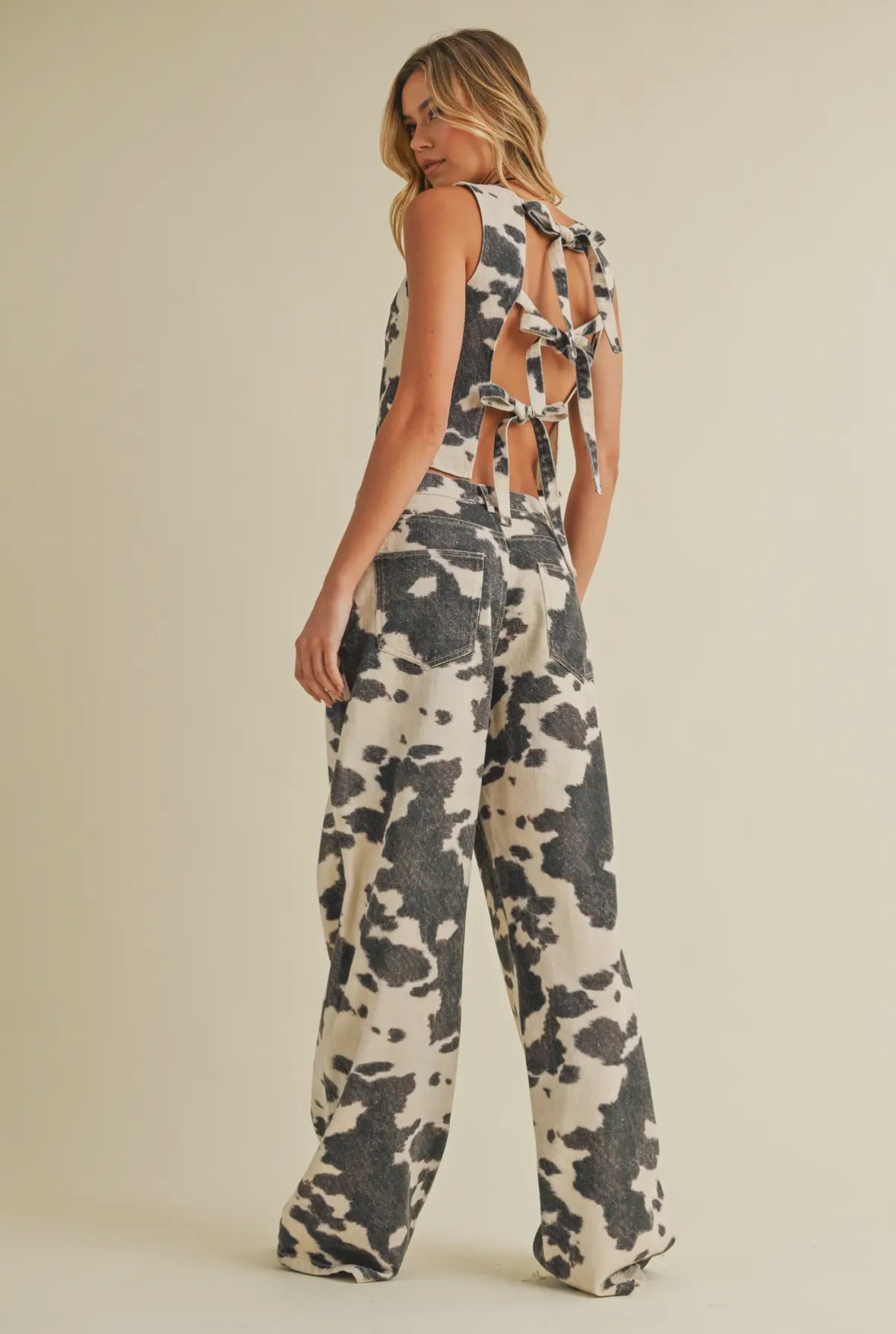 Cow Print Two-Piece Denim Set
