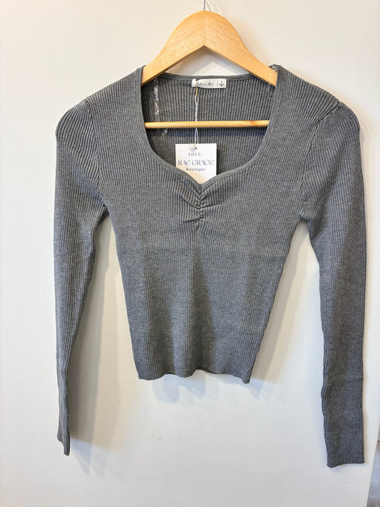 Slate Twist Ribbed Top (Grey)
