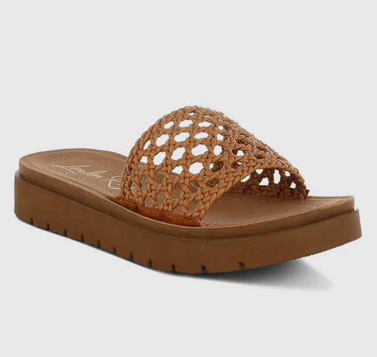 Tan Woven Platform Slide Sandal