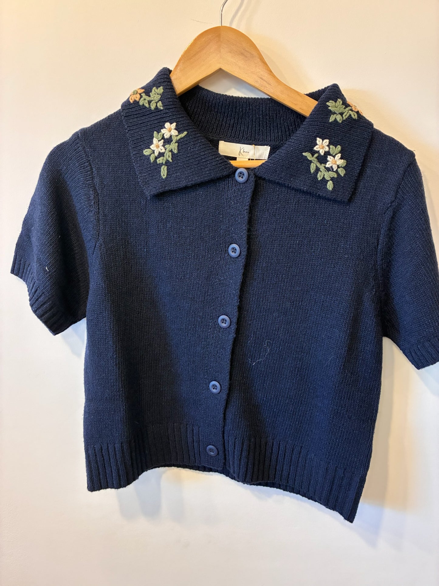 Cottage Garden Embroidered Knit Top (Navy)