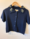 Cottage Garden Embroidered Knit Top (Navy)