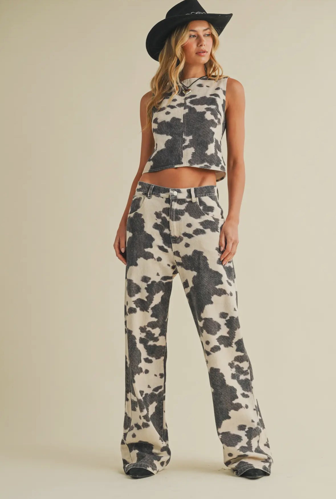 Cow Print Two-Piece Denim Set