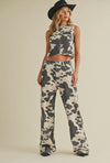 Cow Print Two-Piece Denim Set