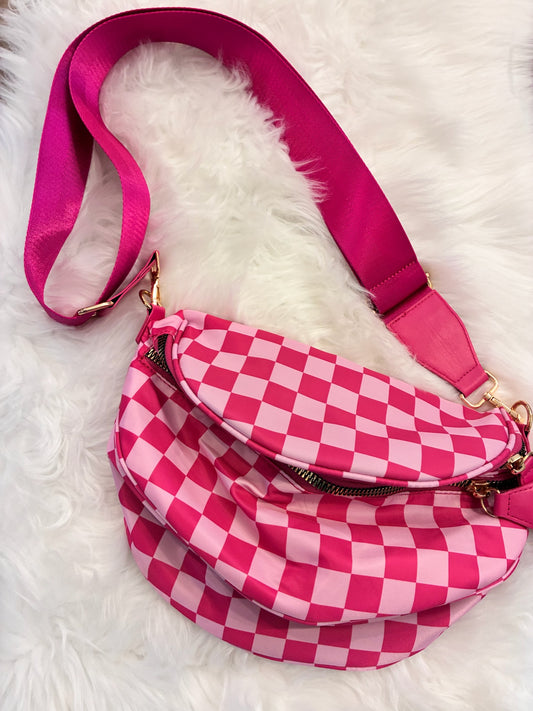 Pink Checker Crossbody Bag